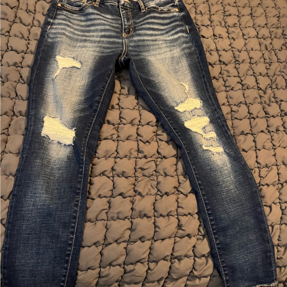 BKE Dark Blue Distressed Skinny Jeans
